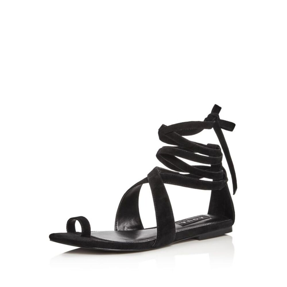 AQUA Womens Black Suede Crossover Strap Helen Owen Leather Gladiator Sandles 6 M